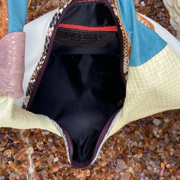 Ebarrito Light Yellow/Cream/White/Multicolor Hobo Leather Bag Made in Italy EUC! - Picture 7 of 8